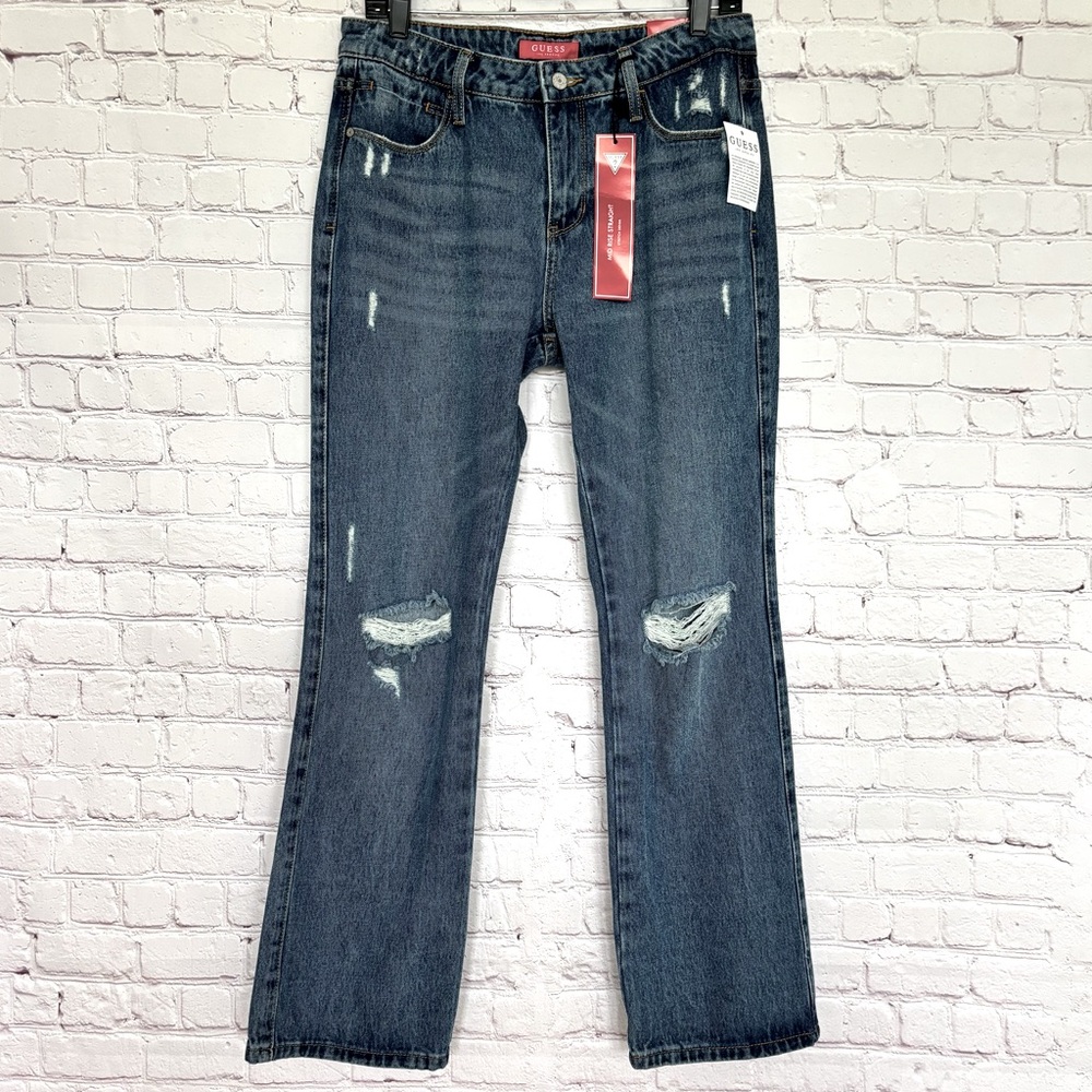 GUESS Sage Destroyed Mid-Rise Relaxed Fit Straight Full Length Jeans--NWT--30
